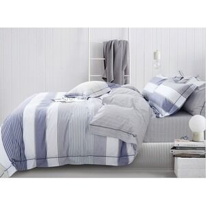 Wilhelm Blue Striped 100% Cotton Reversible Comforter‎ Set Twin 3 Piece